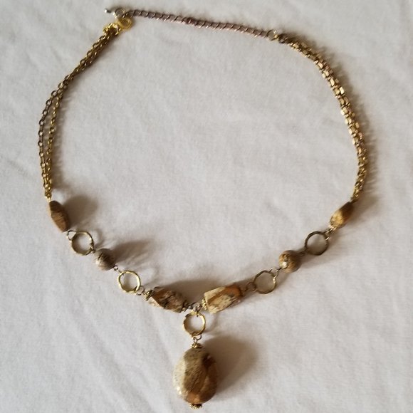 Picture jasper/landscape jasper gemstone necklace with gold accents, handmade - Picture 5 of 8